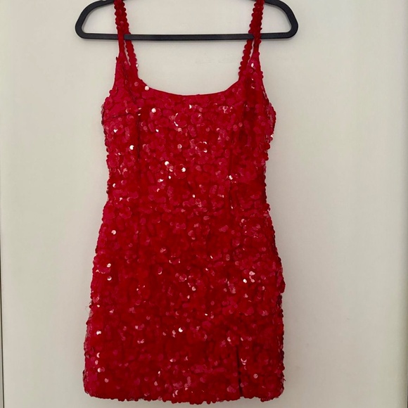 Nadine Merabi Karlie Red 3D Sequin Embellished Square Neck Mini Dress Size S - Picture 5 of 7